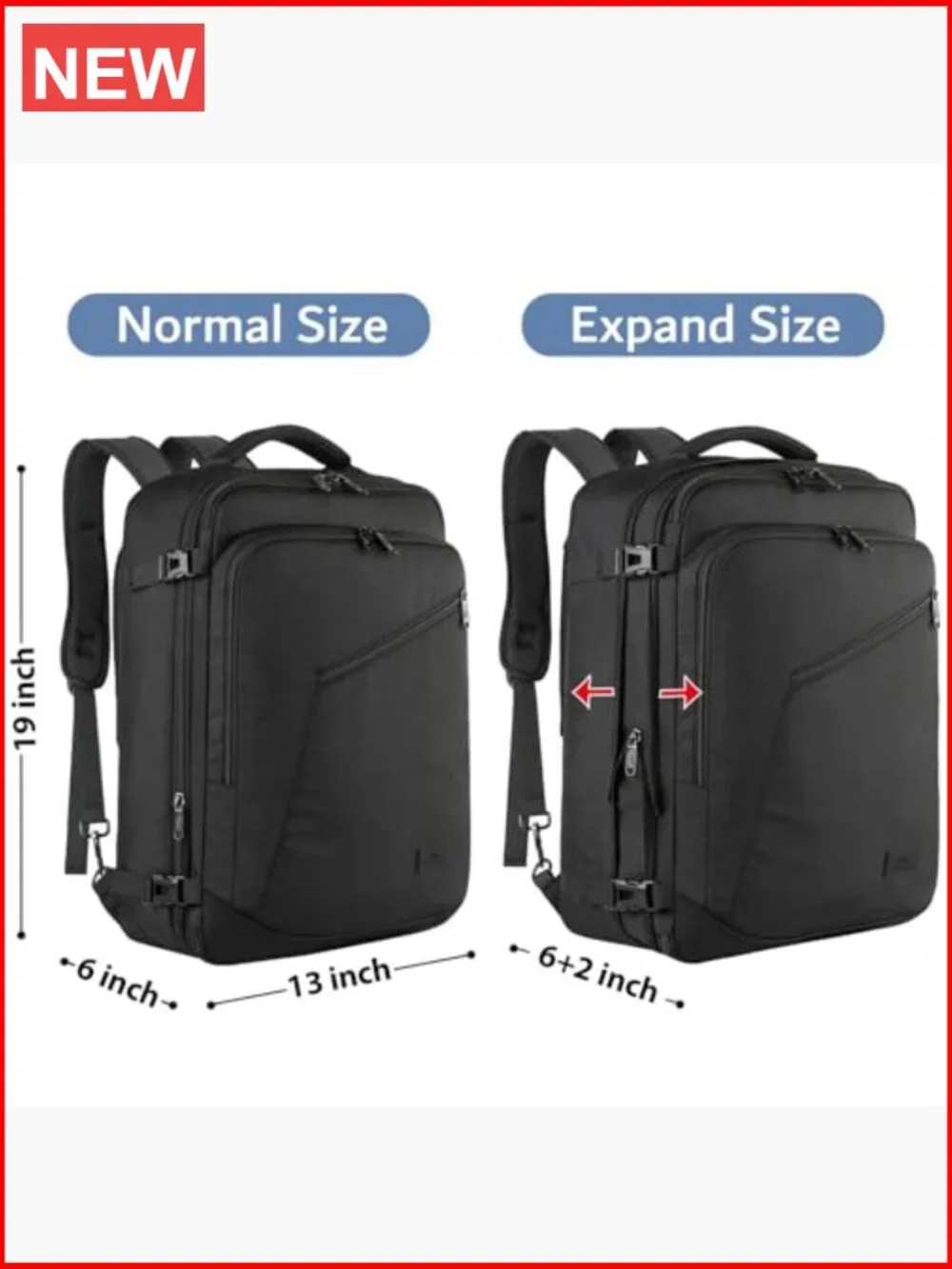Extra Large Travel Backpack Expandable 40L Carry On Weekender Water Resistant